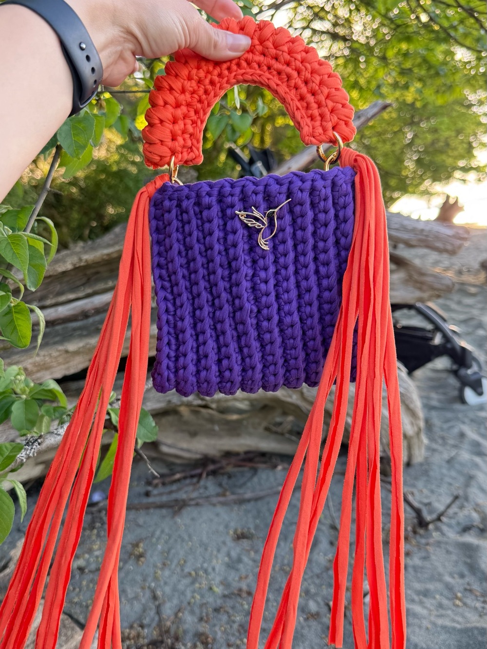 Handcrafted Purple & Orange Fringe Crochet Bag